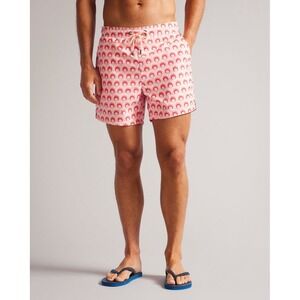 Ted Baker Totley Swim Shorts Mens L Pink Red Print‎ Drawstring Lined Trunks